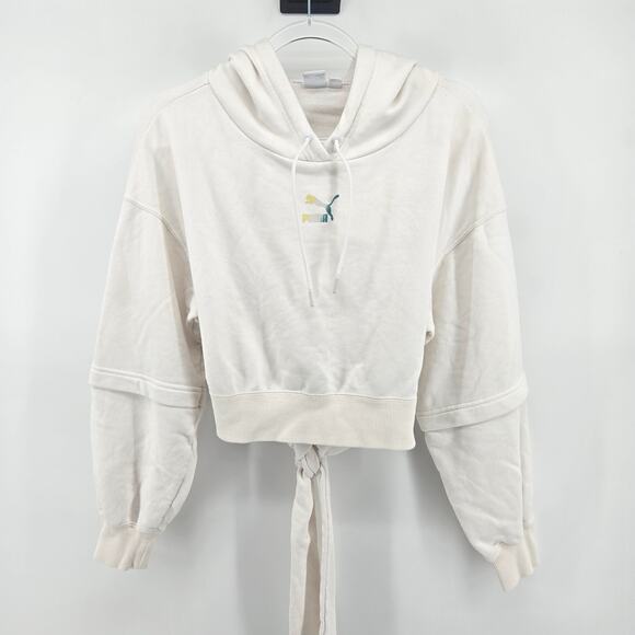 Puma Crystal G Cropped Open Tie Back Hoodie Size SM Athleisure Streetwear Sporty - Picture 3 of 11